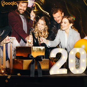 Pooqla light up 20 wall sign doubles as a backdrop decoration for celebrations.