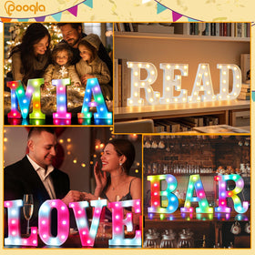 Pooqla color changing LED letters create festive ambiance for parties and events.