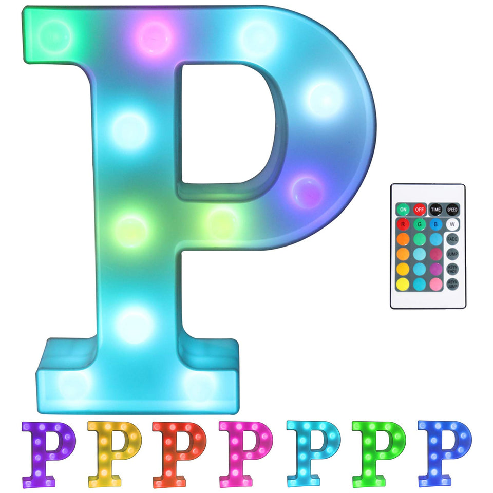 Pooqla colorful LED marquee letters front view for vibrant home decor