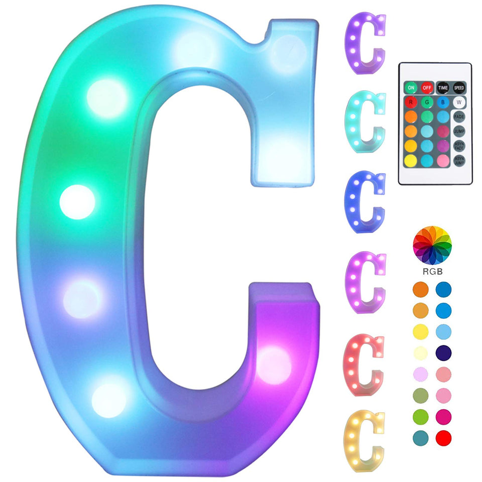 Pooqla colorful LED marquee letter light with remote for versatile display options.