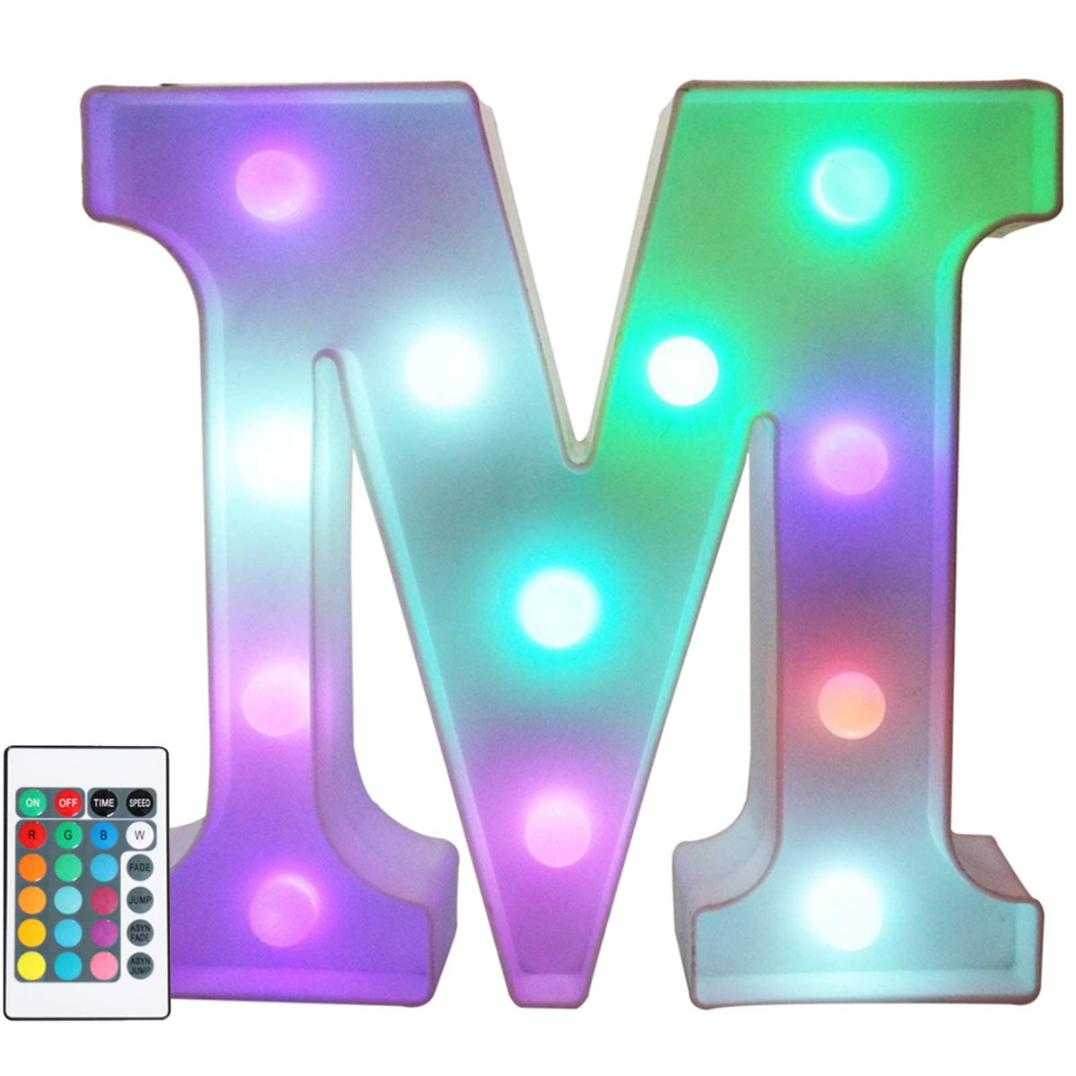 Pooqla colorful LED marquee letter lights with remote illuminate messages in vivid colors