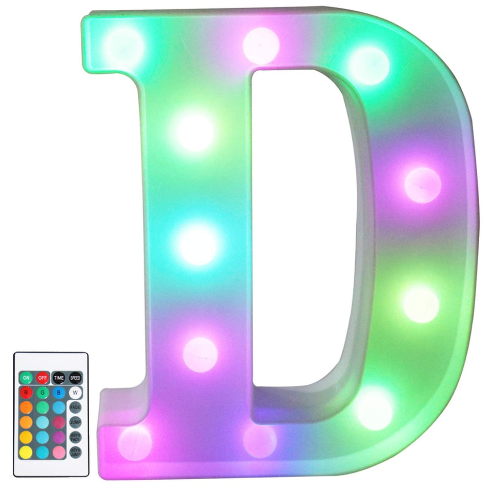 Pooqla colorful LED marquee letters brighten home decor for celebrations.