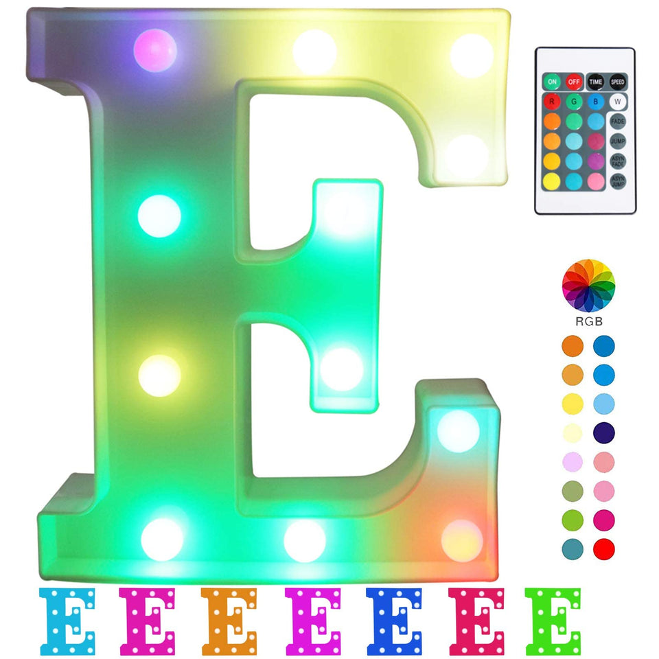 Pooqla colorful LED marquee letters with remote color control for vibrant room accents.
