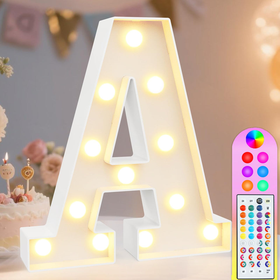 Pooqla colorful letters with remote control illuminate a vibrant classroom or kids' room.