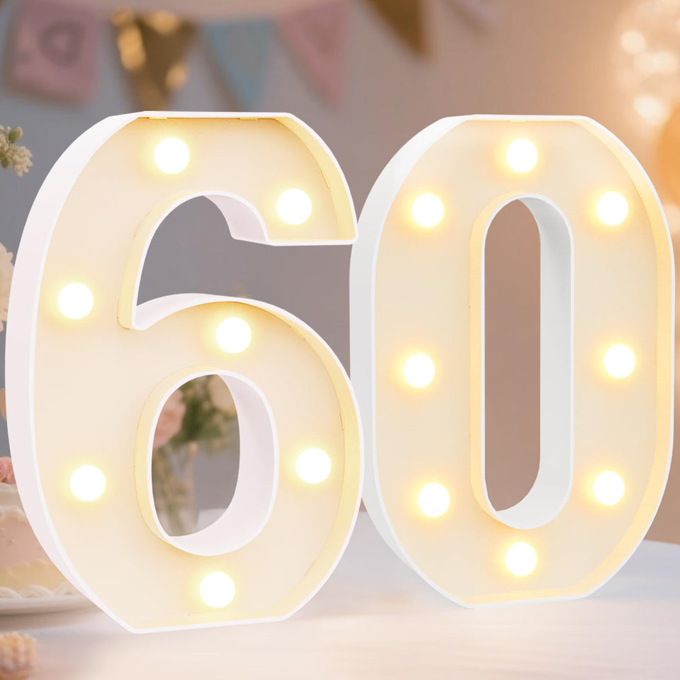 Pooqla decorative LED 60 number on table for elegant birthday centerpiece