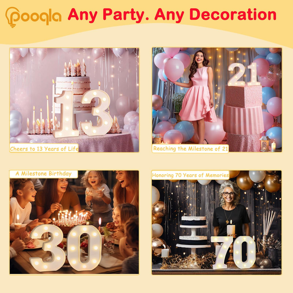Pooqla DIY mix number display enables creative birthday or anniversary setups.