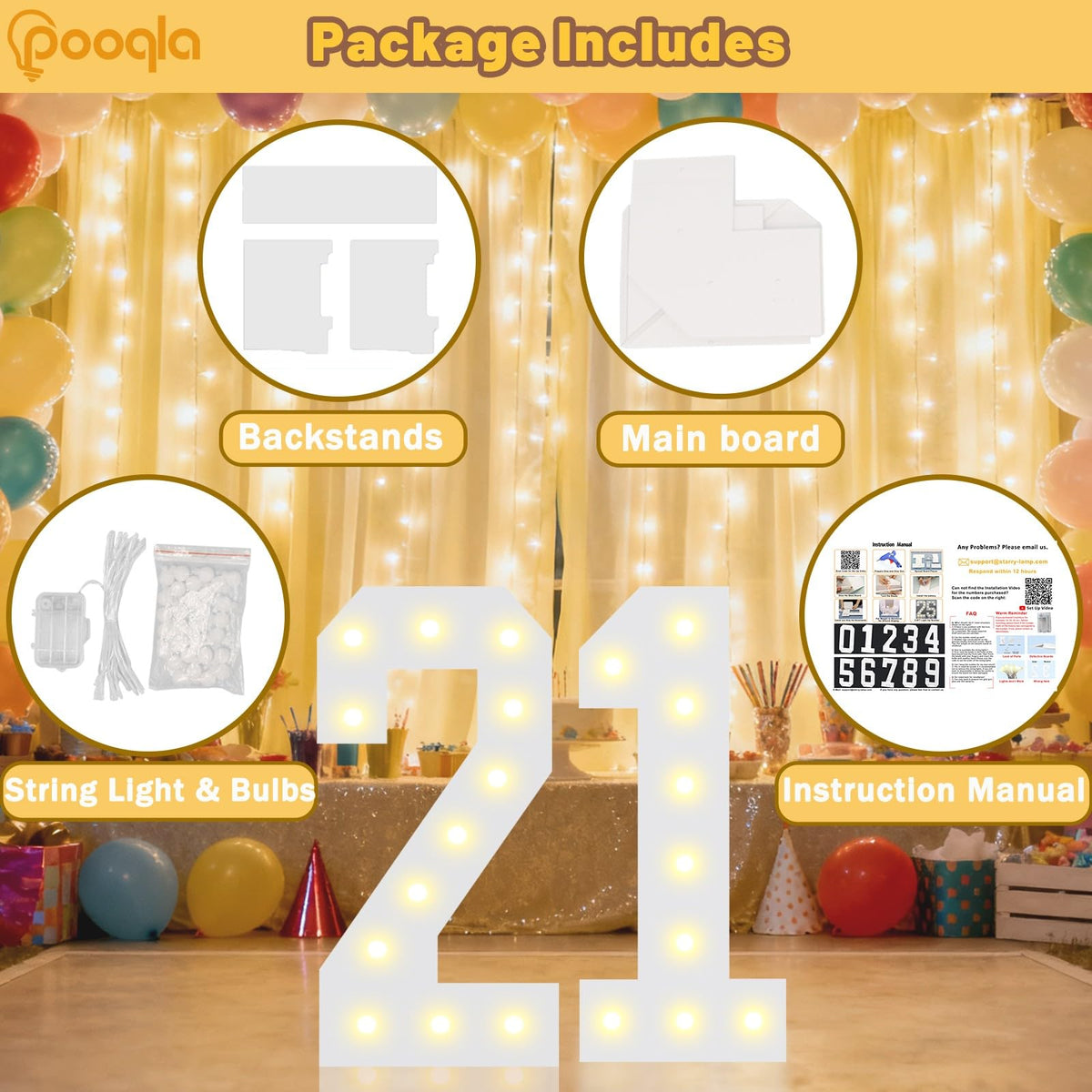 Pooqla giant marquee numbers with warm white LEDs for celebrations