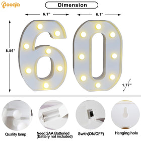 Pooqla glossy white marquee numbers standing on a surface
