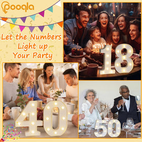 Pooqla light-up numbers wall display with back card slot for versatile decor