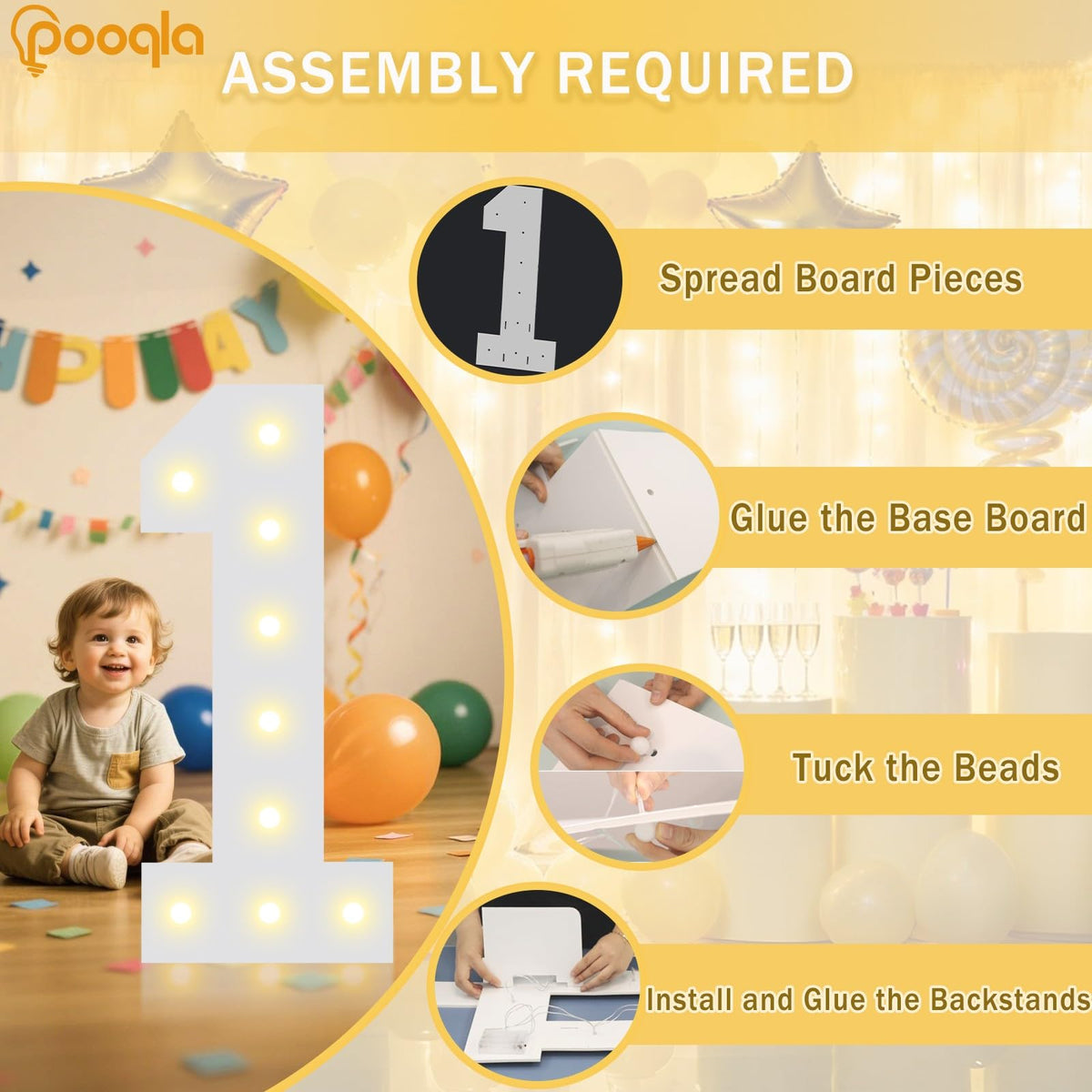 Pooqla marquee numbers with backstands for sturdy party decor