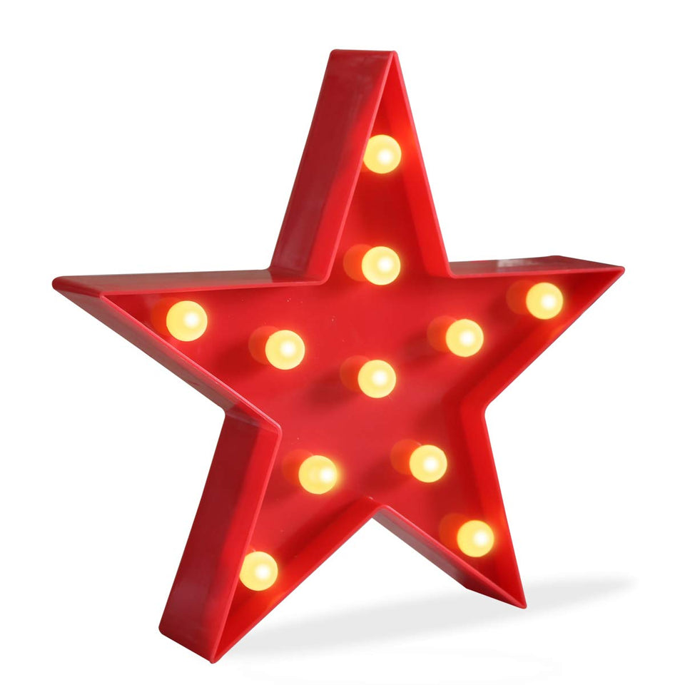 Pooqla Marquee Star Sign on wall provides inviting warm glow for cozy spaces