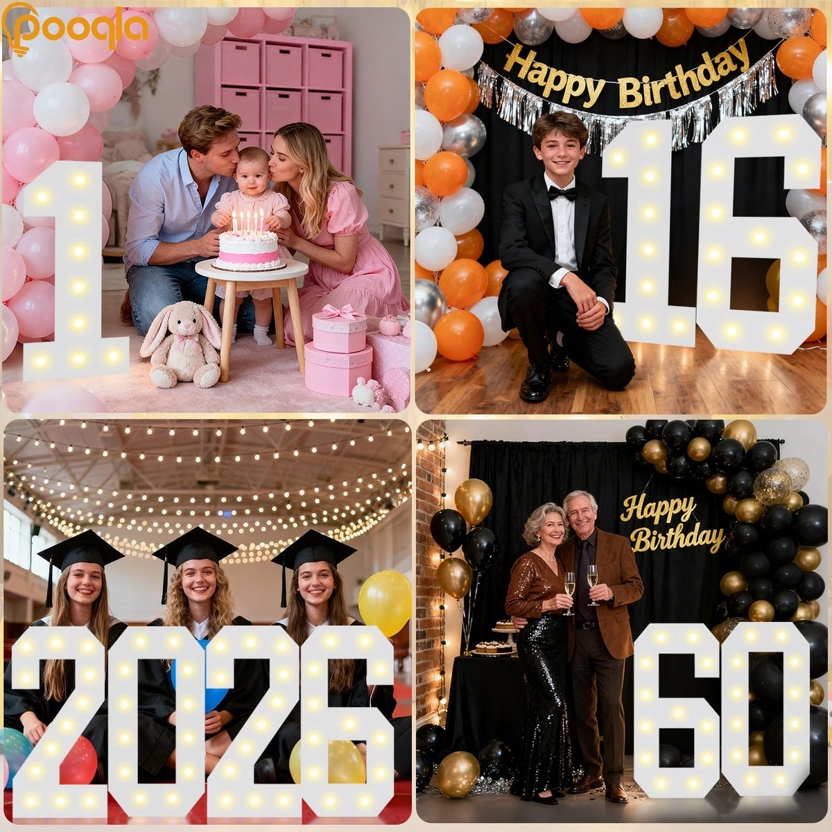 Pooqla mosaic number sign makes a memorable photo backdrop