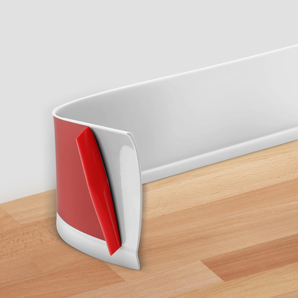 POPAKAN baseboard trim white 4x15ft with adhesive backing for quick installation.