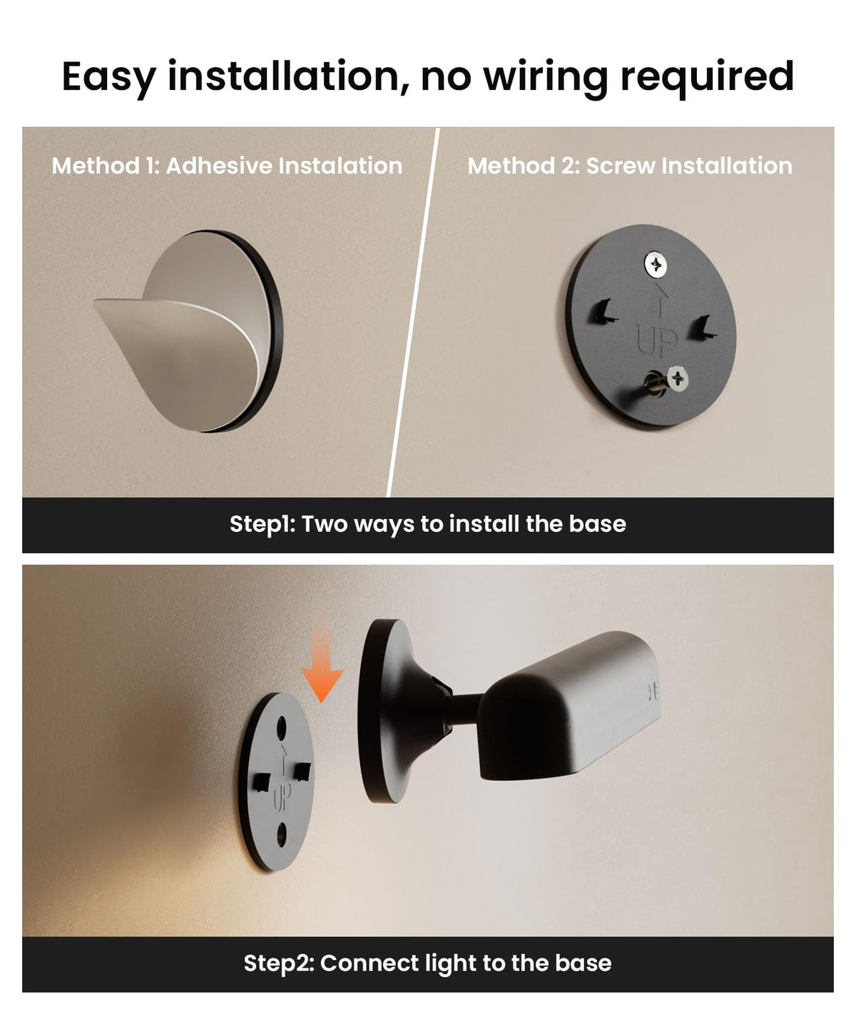 PopoIron wall sconce installs with adhesive or screws for simple mounting.