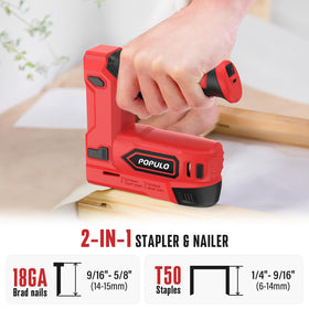 POPULO 2-in-1 stapler-nailer bottom-loading magazine in use