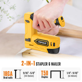 POPULO 2-in-1 cordless stapler and nailer side angle for DIY versatility