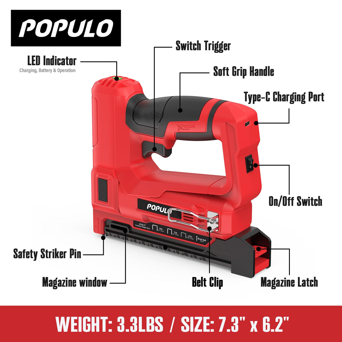 POPULO 4V battery-stapler offers lightweight design for long-use sessions.