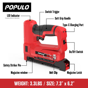 POPULO 4V battery-stapler offers lightweight design for long-use sessions.