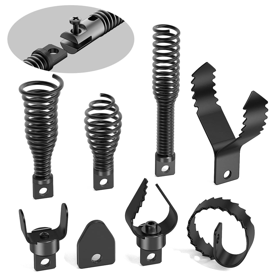 POPULO 8-piece drain snake attachment, versatile cutters for diverse clogs and easier bathroom maintenance.