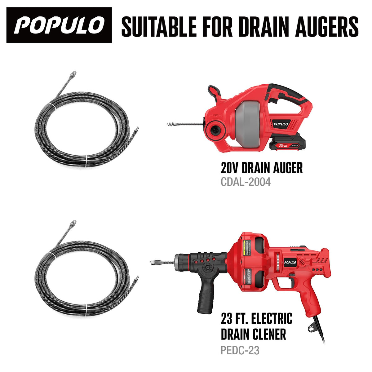 POPULO electric drain auger replacement cable for CADL-2004/PEDC-23 compatibility.