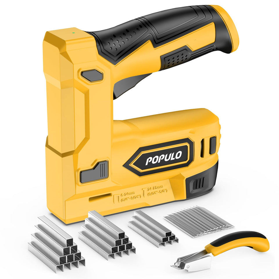 POPULO electric staple gun front view for upholstery tasks