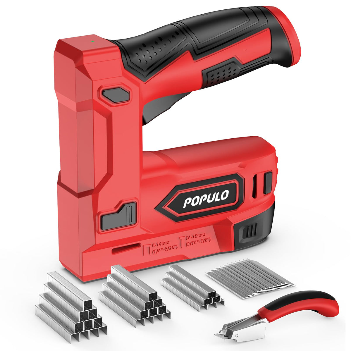 POPULO electric staple gun front view for quick upholstery tasks
