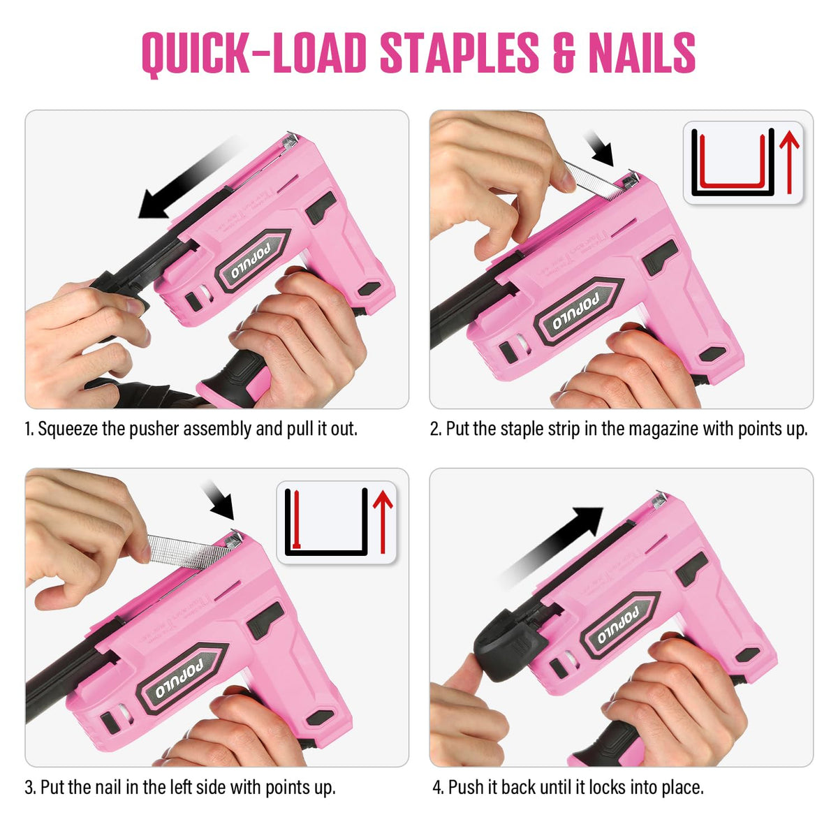 POPULO pink cordless stapler softwood work enhances carpentry without cables