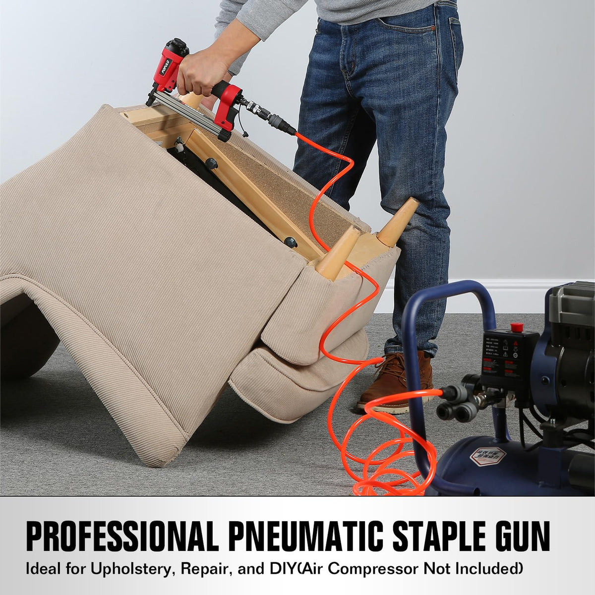 POPULO staple gun shown with safety glasses included for safe DIY use