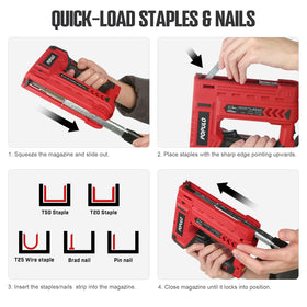 Populo home-use package includes staples, nails, remover, USB-C charger, and manual.