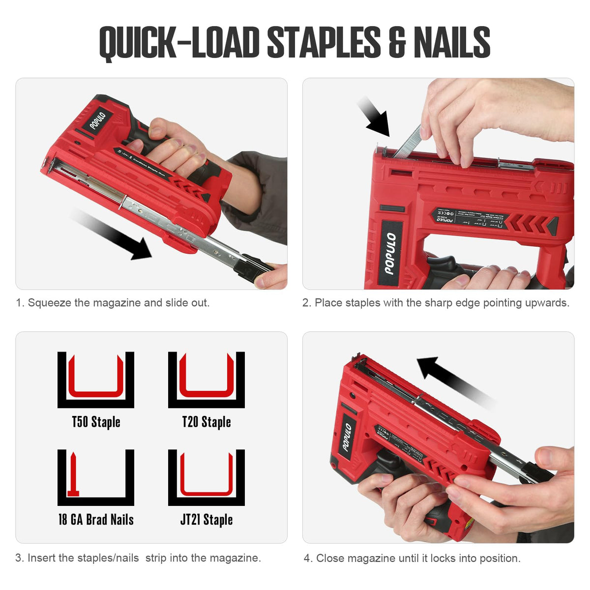 POPULO Starter kit includes 2,000 staples and nails for immediate projects.