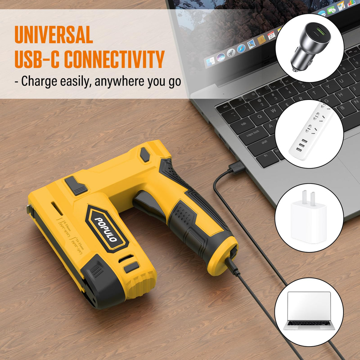 POPULO USB-C charging port powers 1500mAh battery