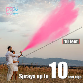 Popuparty pink gender reveal blaster releasing colored powder for a playful moment.