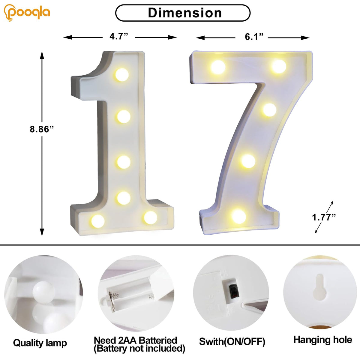 Pooqla light up number 7 mounted on wall for wall decor.