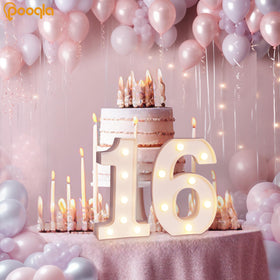 Pooqla marquee number tabletop stand provides a stable display for centerpieces