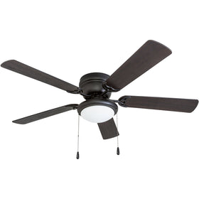 Portage Bay 50251 hugger 52-inch matte black ceiling fan in a low-profile installation.