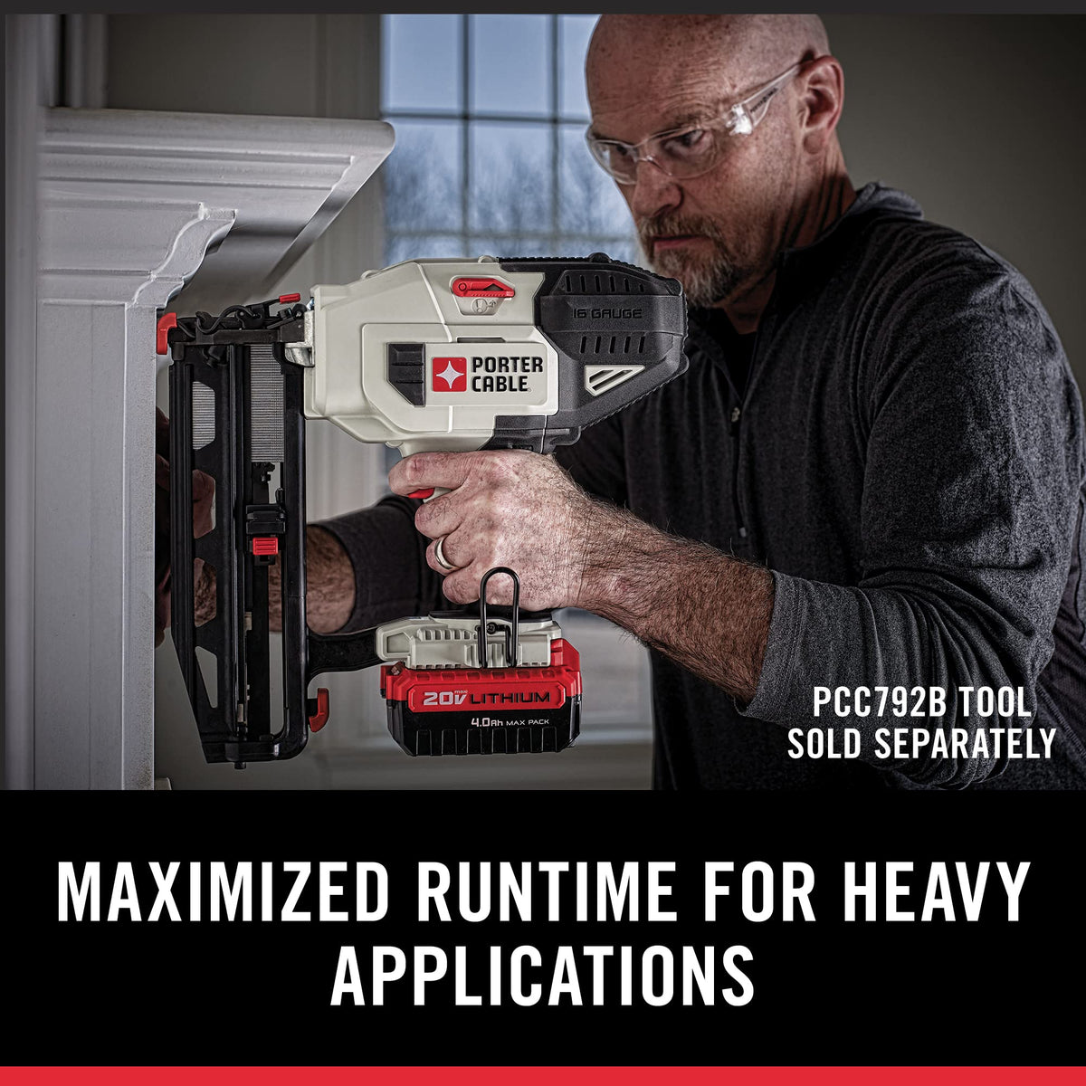 PORTER-CABLE 20V MAX 4.0Ah battery pack — back view with labeling