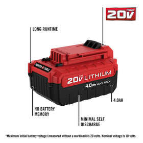PORTER-CABLE 20V MAX 4.0Ah battery pack — side view, balanced design
