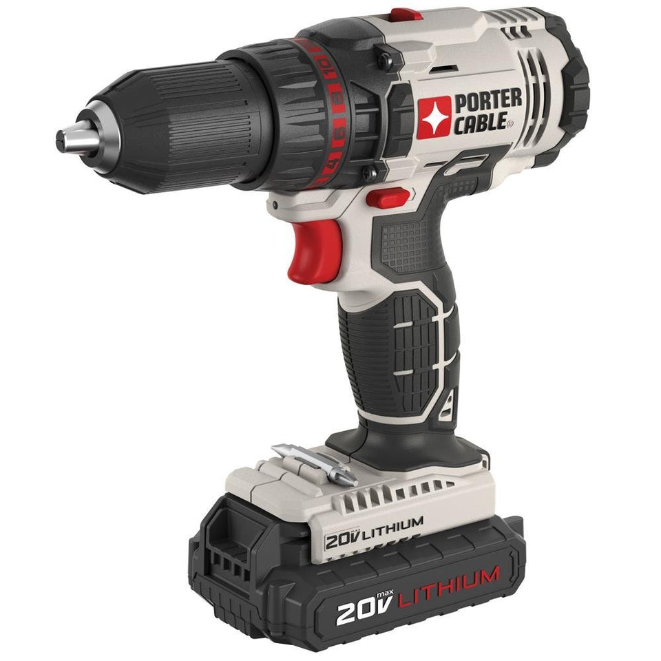 PORTER-CABLE 20V Max drill, compact and lightweight, with LED light for tight spaces.