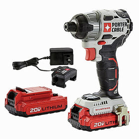 PORTER-CABLE 20V MAX impact driver front view for compact handling in tight spaces.
