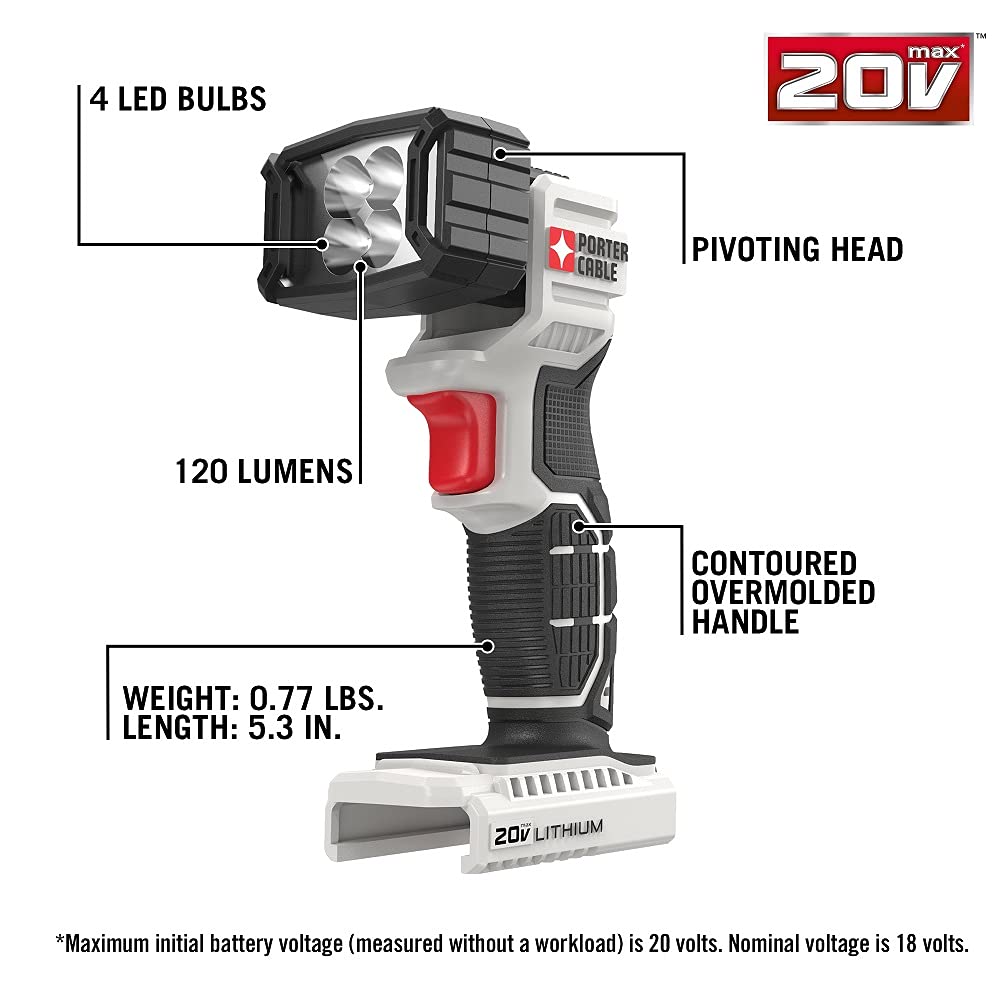 PORTER-CABLE 20V MAX LED Work Light pivot head for precise beam aiming