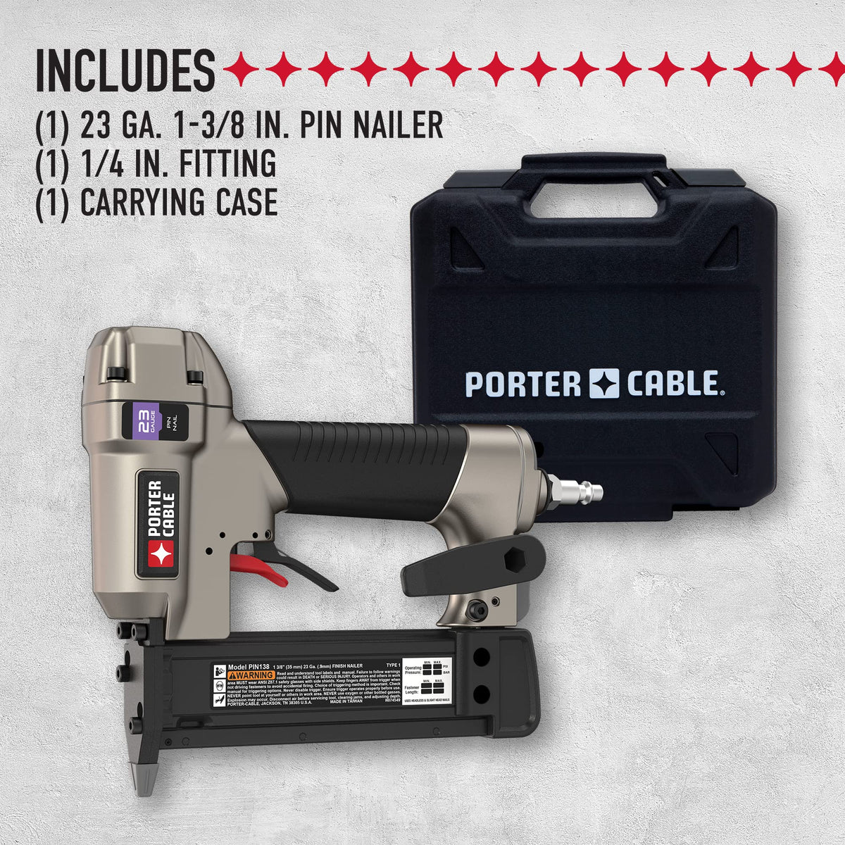 Porter-Cable pin nailer with 1-3/8-inch nails for precise trim work
