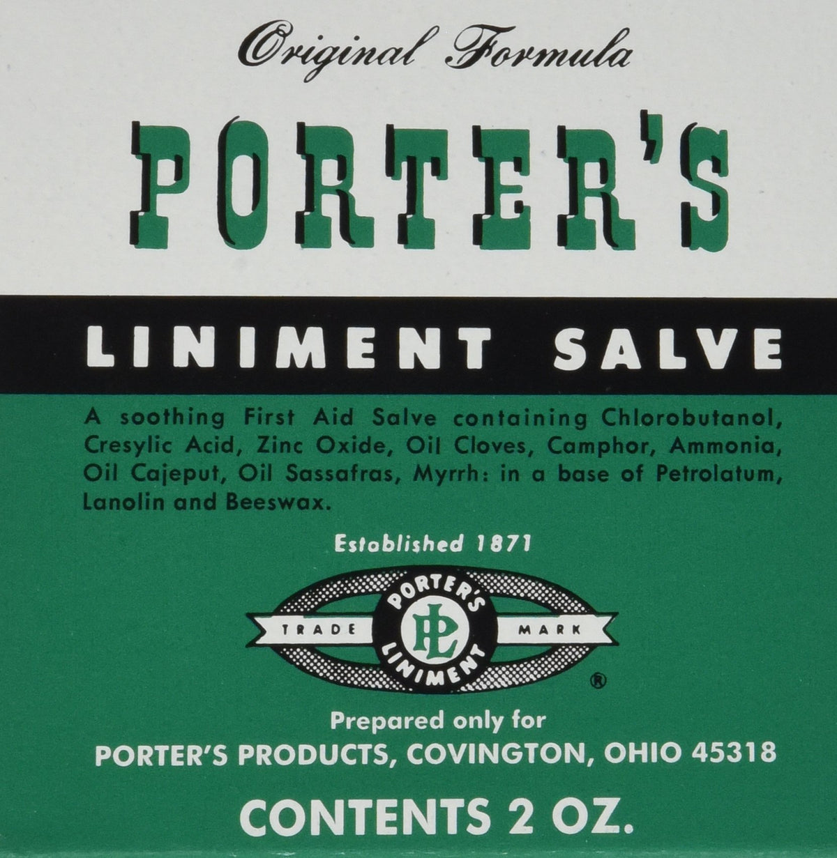 Porter's Liniment Salve 2-count bottle front view for everyday use