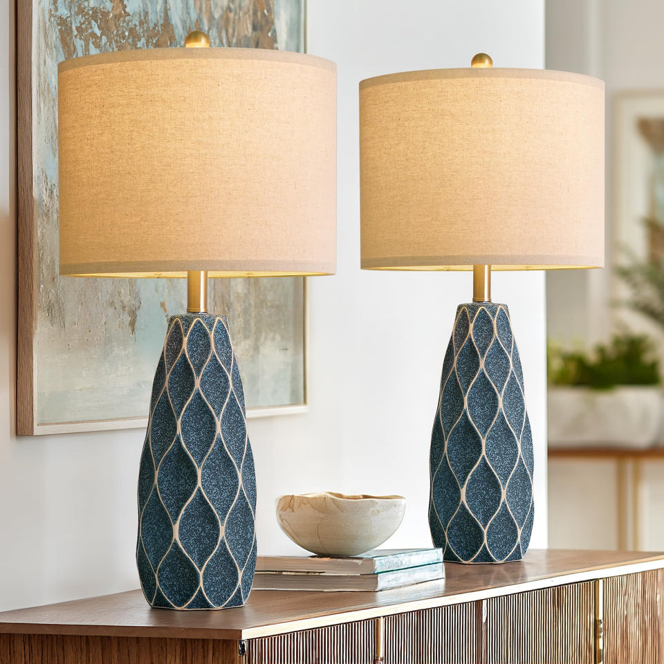 PORTRES blue ceramic table lamp base adds brightness and texture to living spaces