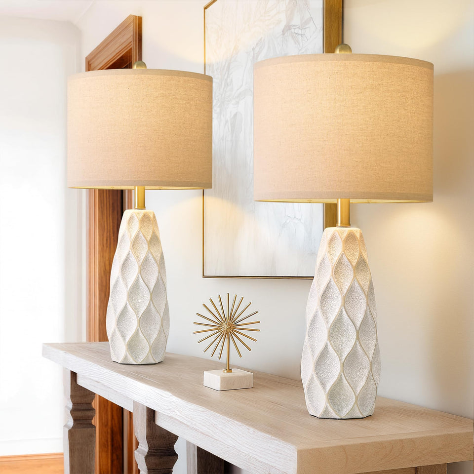 PORTRES 27.5-inch ceramic table lamp pair on a nightstand for cozy reading.