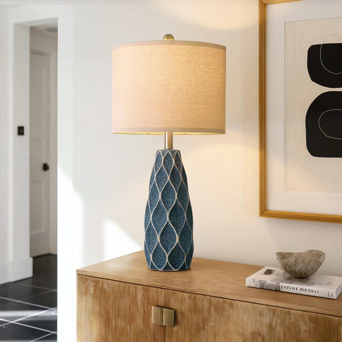PORTRES blue ceramic bedroom lamp ideal for reading in bed