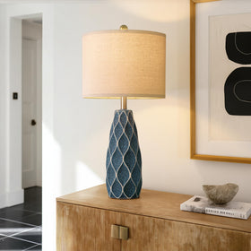 PORTRES blue ceramic bedroom lamp ideal for reading in bed