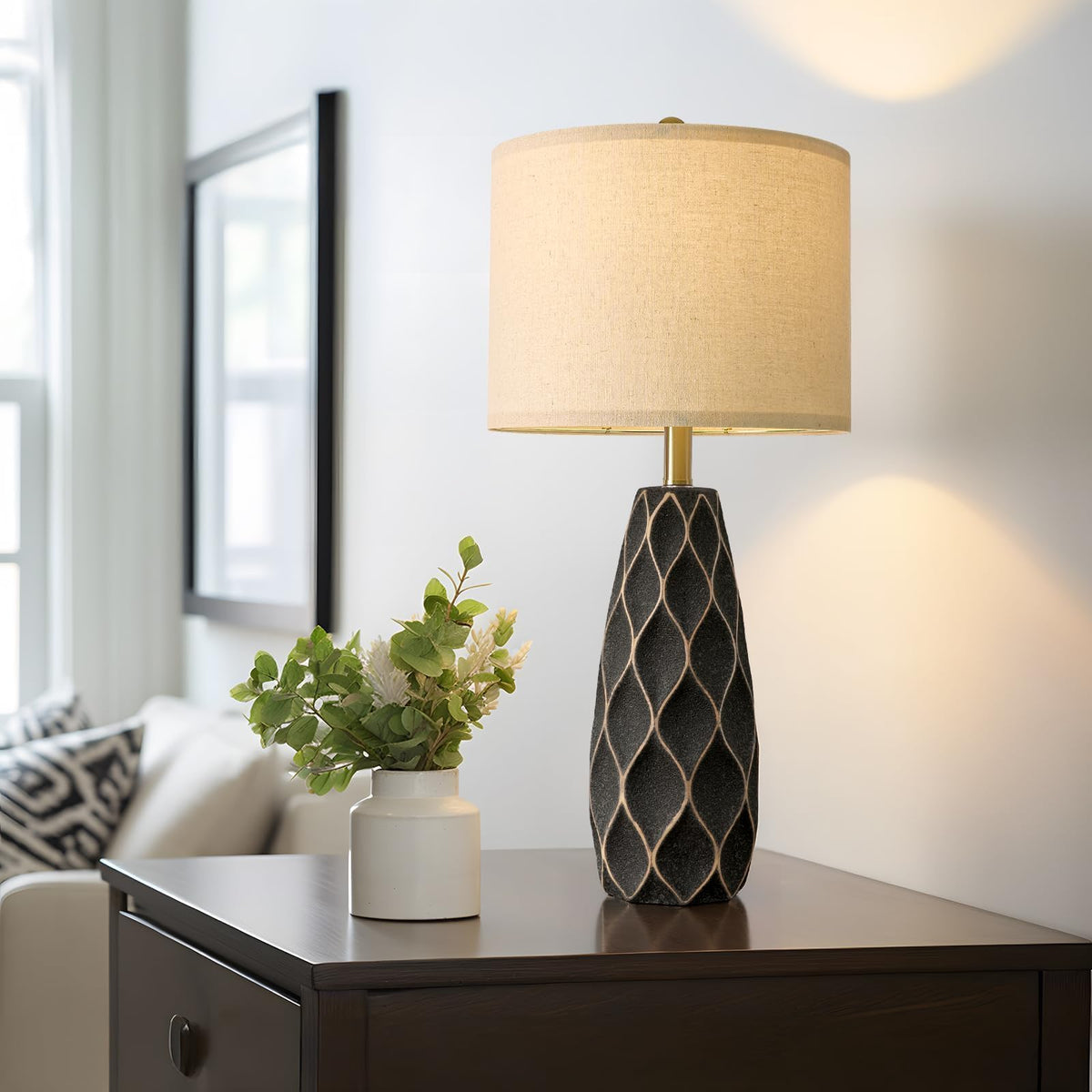 PORTRES ceramic table lamp in living room scene adds retro charm
