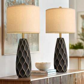 PORTRES ceramic table lamp pair on nightstands for vintage bedroom ambiance