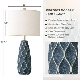 PORTRES blue ceramic table lamp shade softens bedside lighting