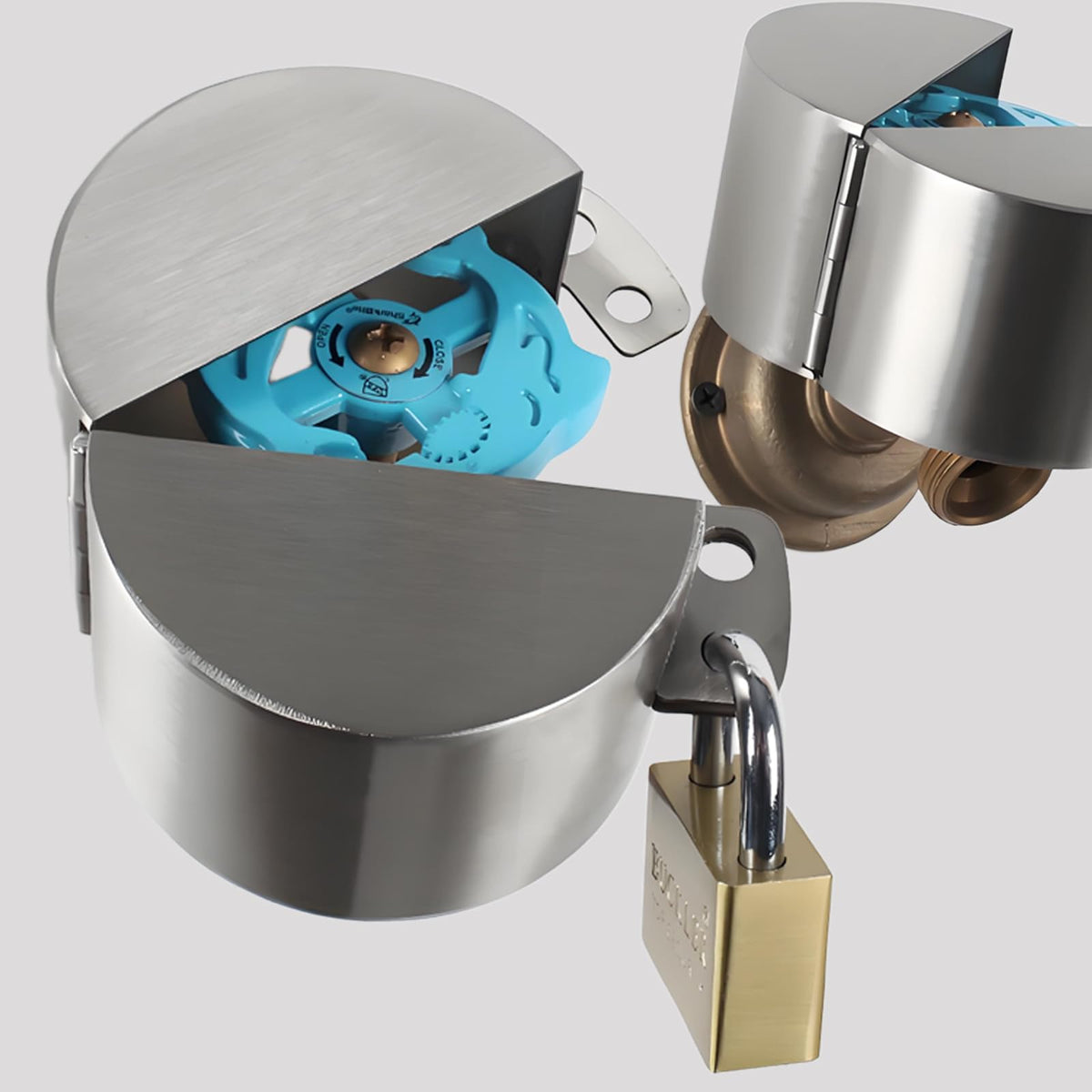 Posnaland spigot lock with padlock deters unauthorized use on rentals.